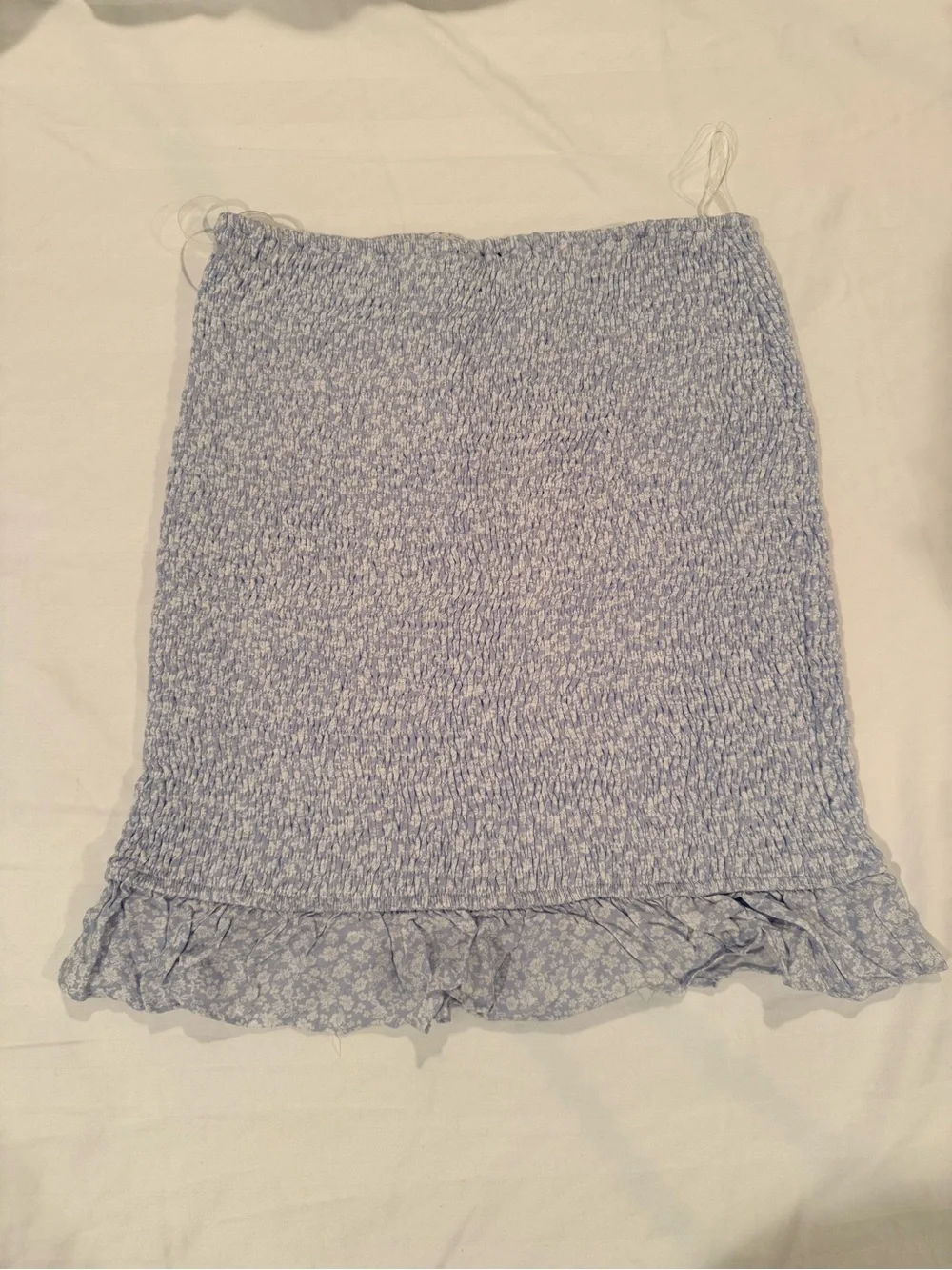 Blue Floral Puff-Sleeve Crop Top with matching skirt set